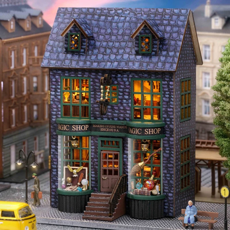 Kit modello in miniatura in legno fai da te Magic Shop Casa case delle bambole con mobili luce Puzzle 3D Casa delle bambole decorazioni per la Casa per i regali degli amici