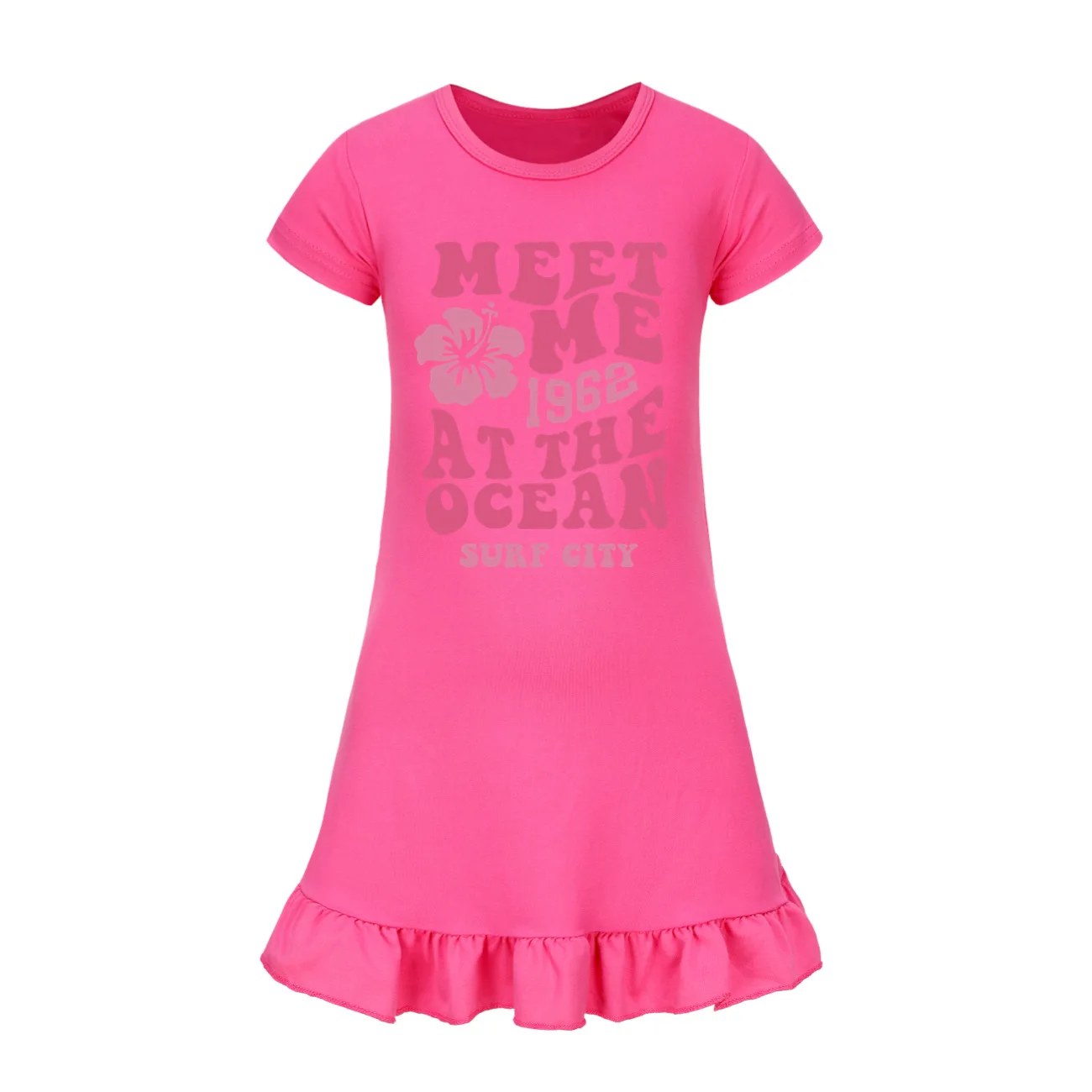 Meet Me 1962 At The Ocean Surf City Dress Girls Nightdress Clothes Pajamas Clothing Short Sleeve Nightgown Dress Kids Sleepwear