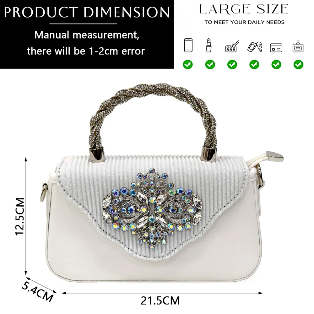 2024Sweet Party Style African Women\'s Shoes Bags Rhinestone Embellished Pointed Toe  Heels Square Clutch Bag