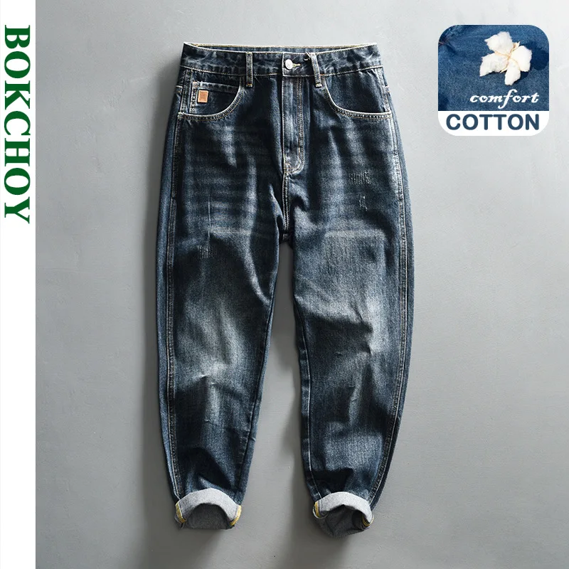 

2024 Spring New Cargo Vintage Straight Jeans for Men Clothing Soft Cotton Casual Streetwear Men Pants AG7116