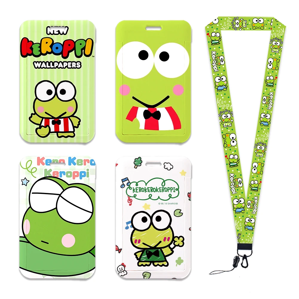 Sanrio Keroppi Frog ID Card Holders Lanyards Door Pass Card Case Hanging Rope Badge Holder Neck Strap Business Card Badge Gift