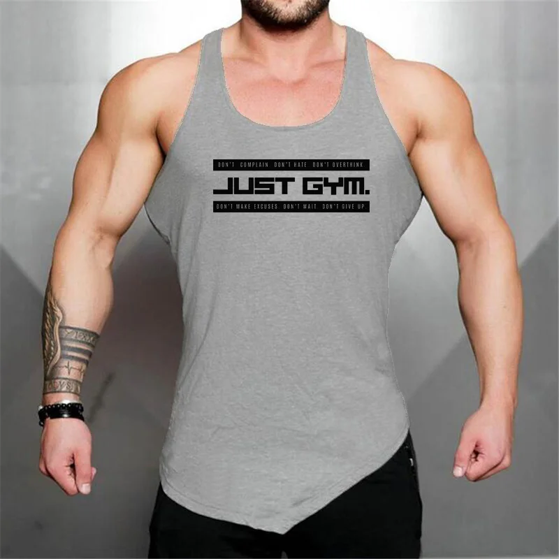 Men\'s Fitness Irregular Hem Tank Tops Running Sport Cotton Breathable Sleeveless Shirt Gym Bodybuilding Training Slim Fit Vests