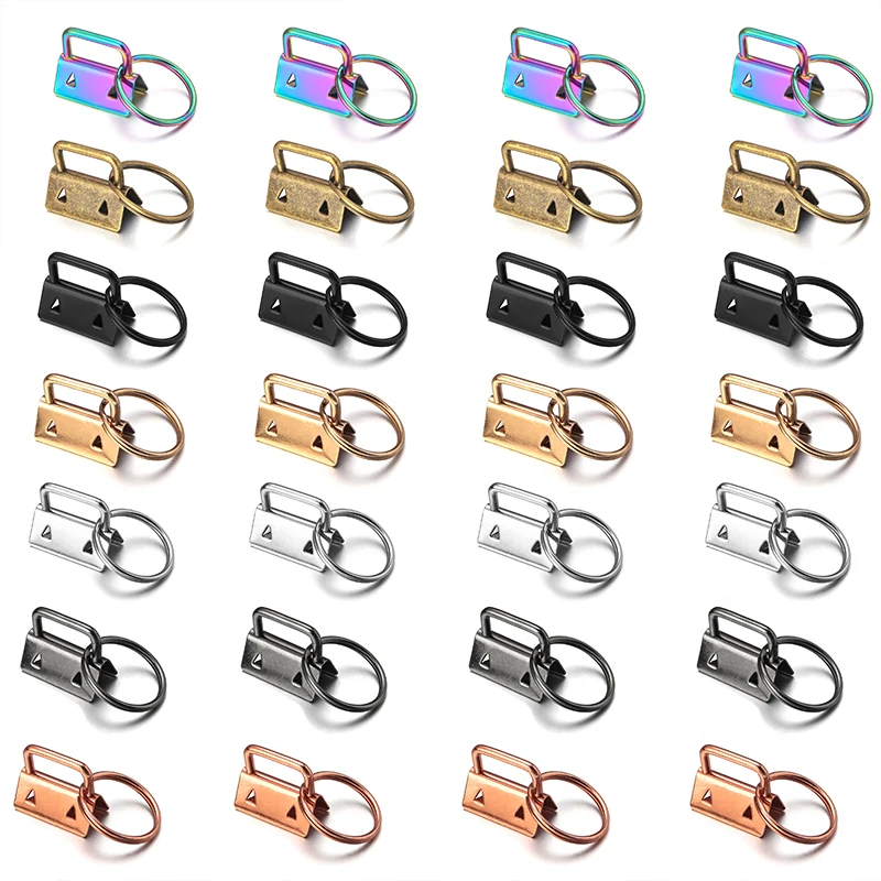 10pcs/Lot Tail Clip Key Fob Hardware with Rings for Bag Wristlets with Fabric Ribbon Webbing Embossed leather Clip Foldover