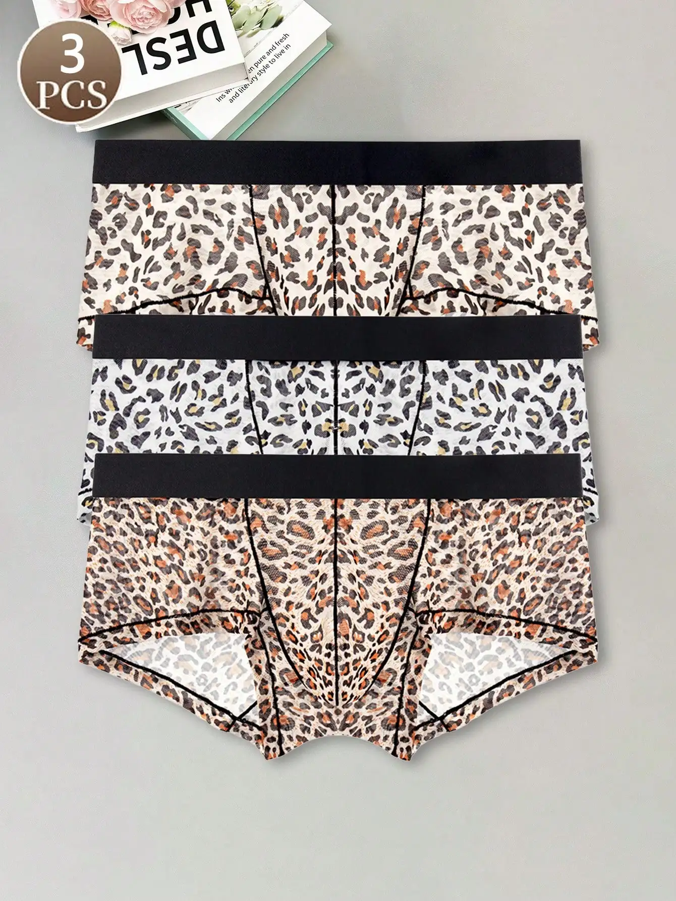 

3PCS Leopard print low waisted men's brief Breathable quick drying men's underwear Fashion trend sexy multi-color panties
