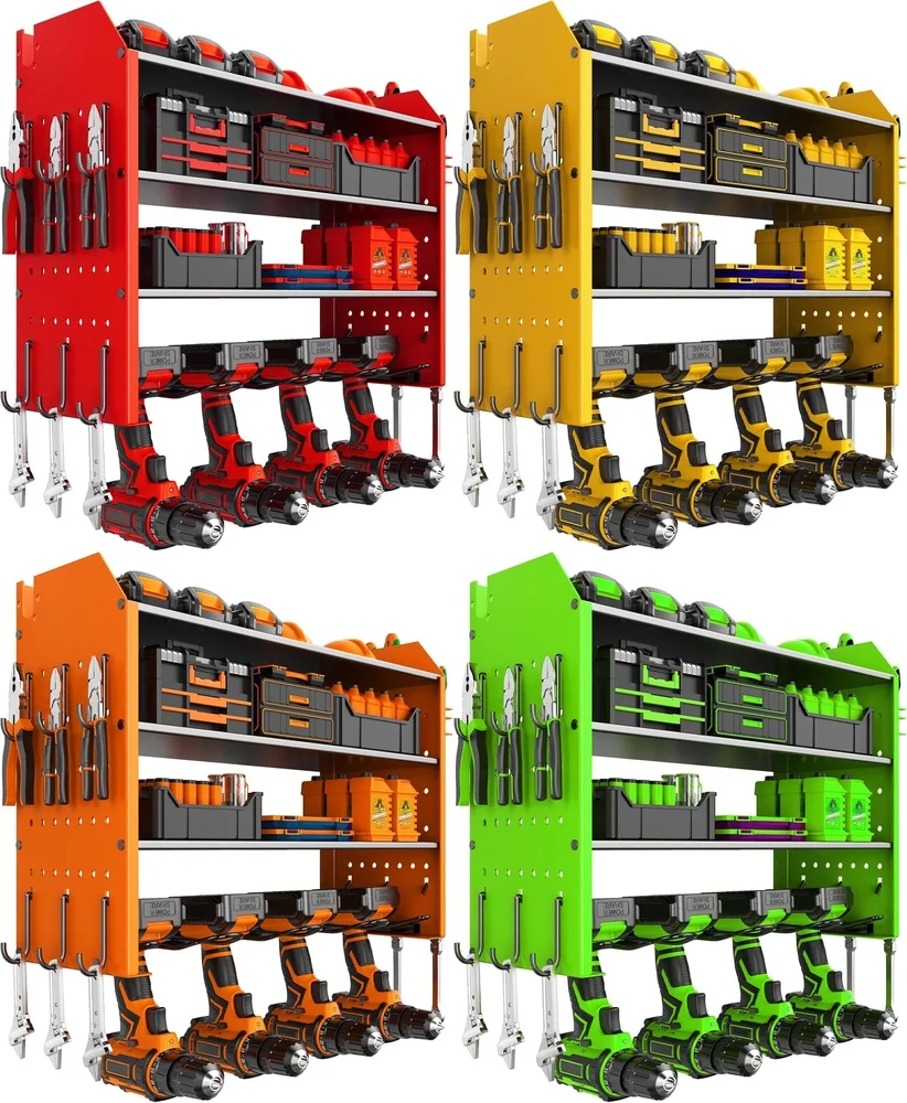 رف تخزين الأدوات المثبت على الحائط، منظم عالي التحمل لورشة المرآب