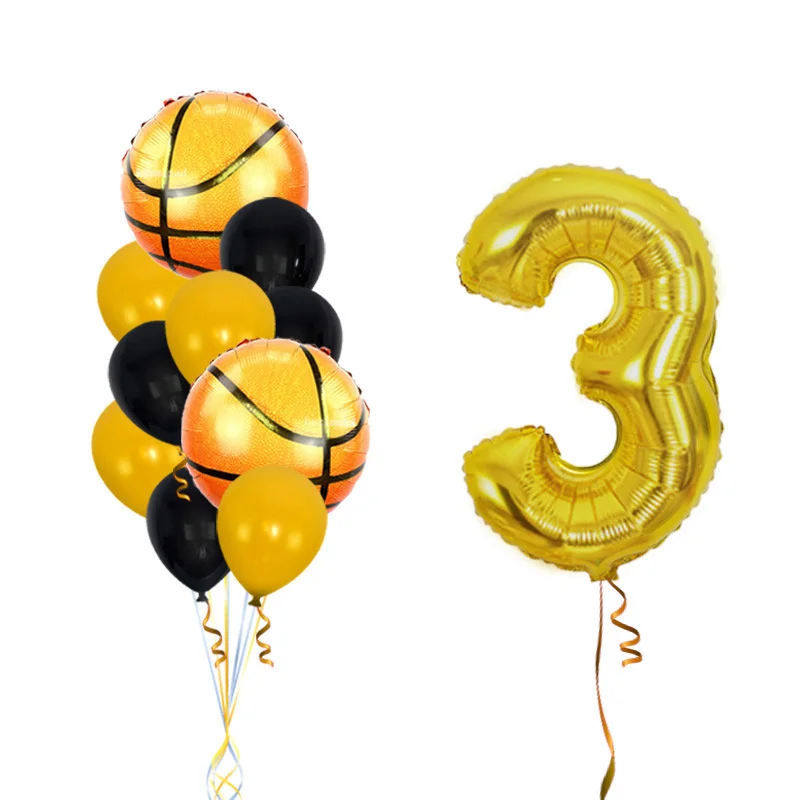 7 years old Birthday Balloon 11pcs Basketball Theme Birthday balloon Golden Numbers 0 1 2 4 5 6 7 8 9th Birthday Party Balloon