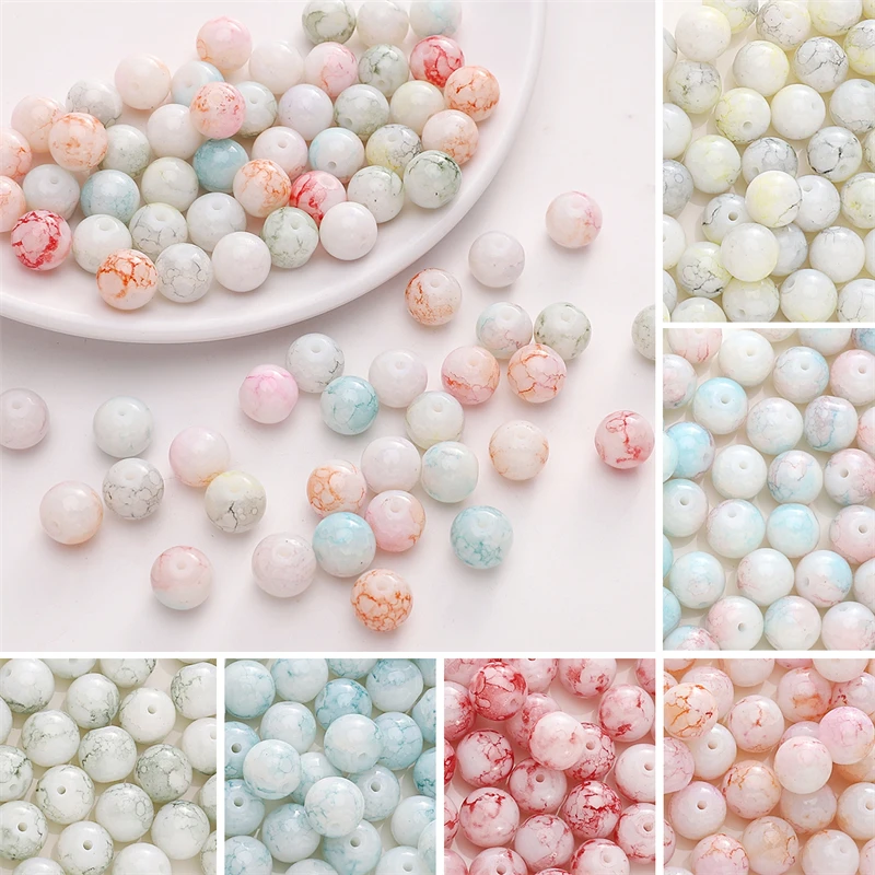 20pcs 10mm Glass Imitation Water-Dyed Inner Crackle Beads for Nice Bracelet Beading DIY Craft Fashion Jewelry Accessories
