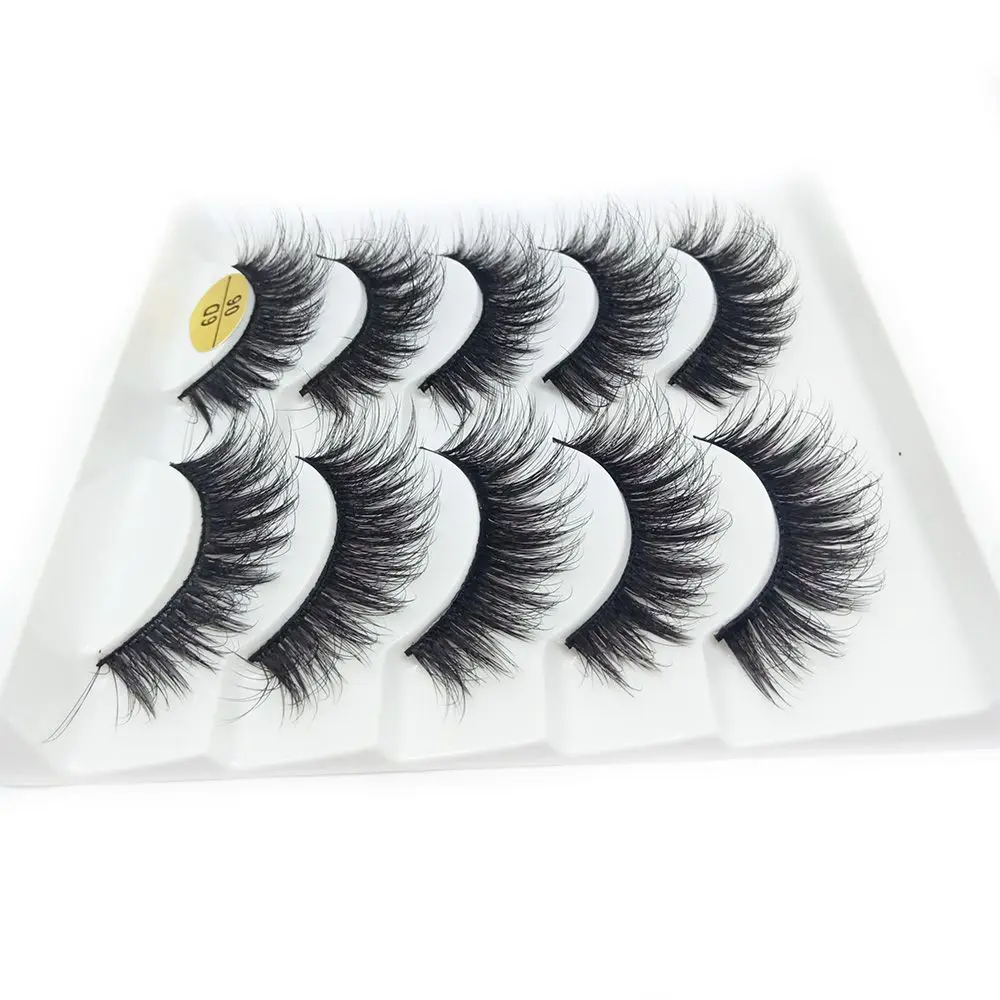 SKONHED 5쌍 아이 메이크업 도구 자연스러운 긴 가늘고 풍성한 크리스크로스 6D 인조 밍크 헤어 속눈썹 연장 가짜 속눈썹