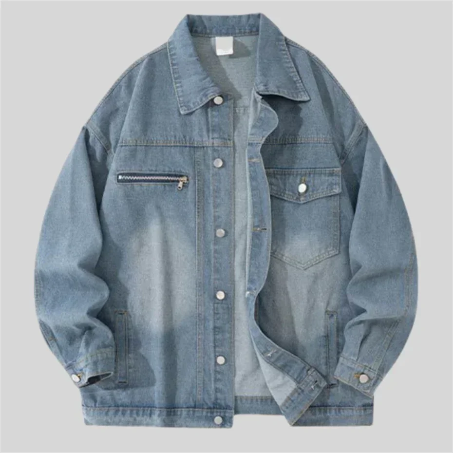 Denim Jackets Men Washed Pocket Jacket Harajuku Streetwear Casual Coat Fashion Cotton Outerwear Mens Clothing