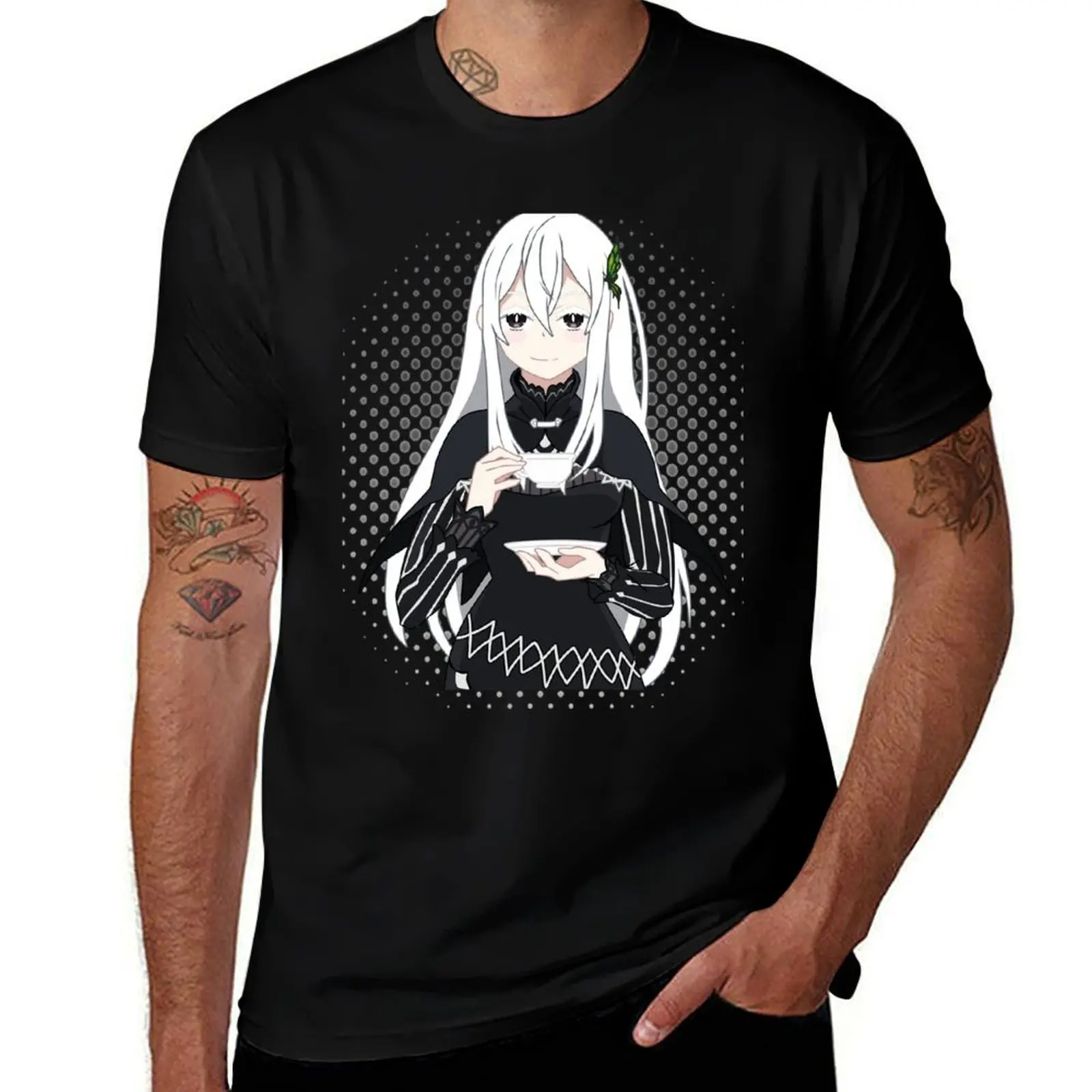 Re:Zero ? Echidna the Witch of Greed Anime Manga Otaku Gift With Black and White Dots T-Shirt printed t shirts for man T-Shirt