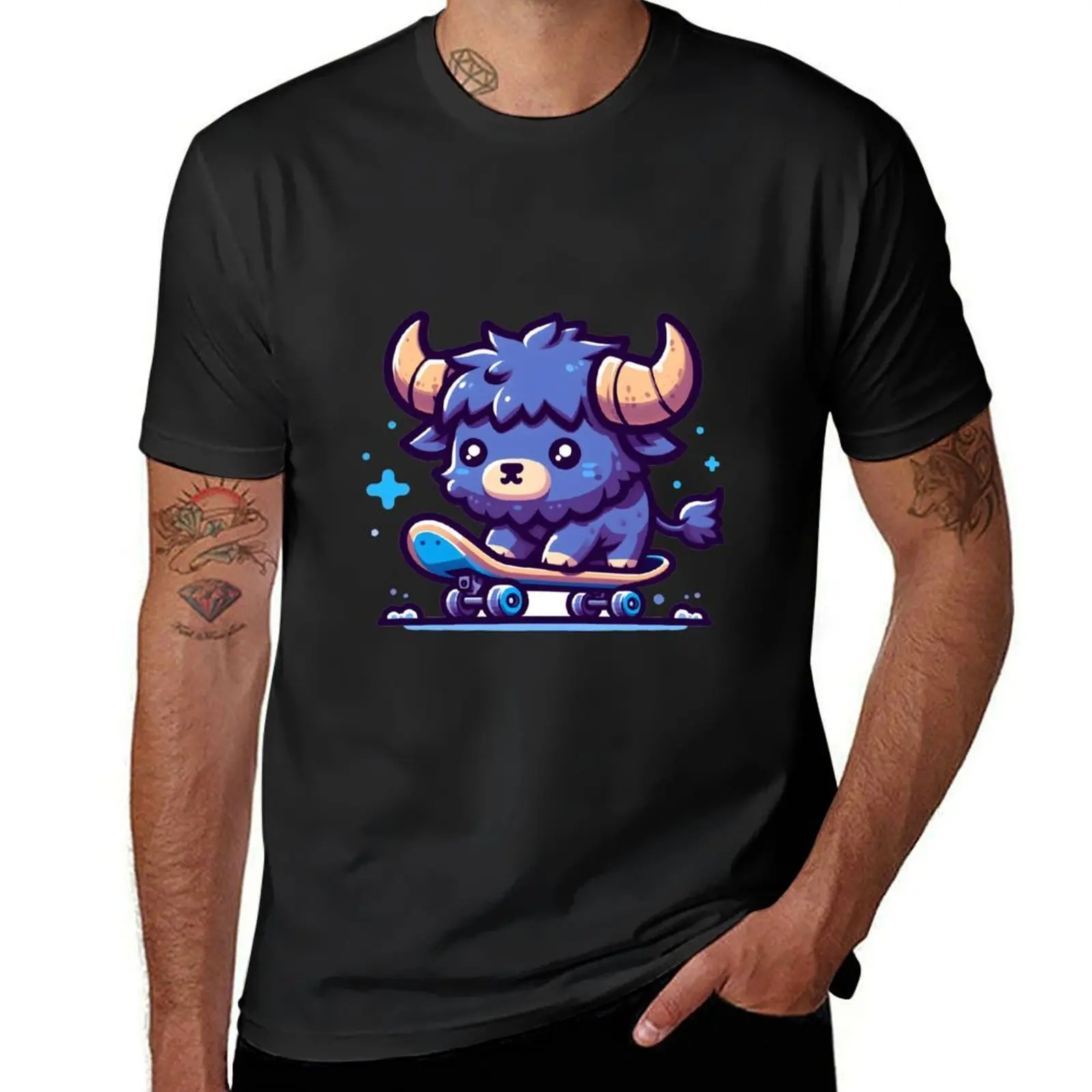 

Kawaii Curious Minotaur With Skateboard T-Shirt quick drying for a boy workout shirts for men