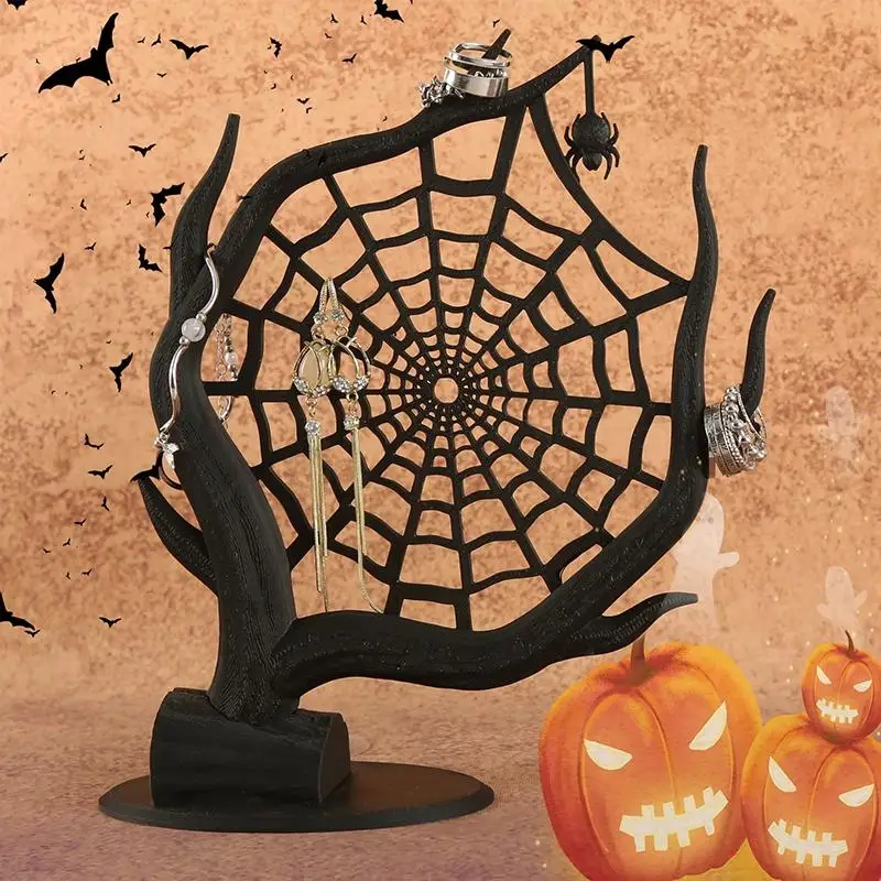 3D Printed Spider Web Halloween Jewelry Stand Unique Spooky Decor Holder for Necklaces Earrings Ideal Halloween Party Gift view 2