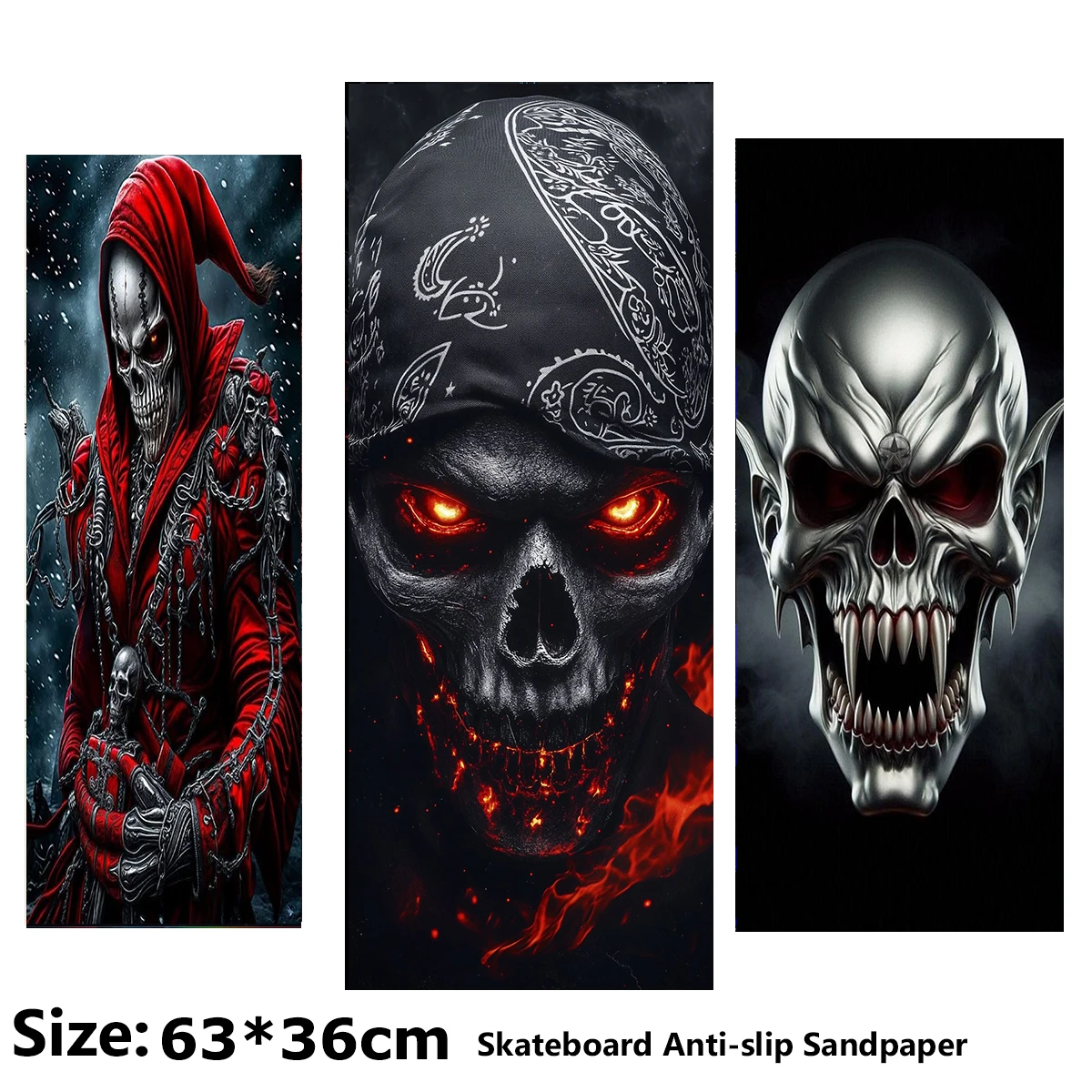 

Horror Element Sharp Teeth Skull Pattern Electric Scooter Anti-slip Sticker Sandpaper Skateboard Grip Tape Sheet 63*36cm