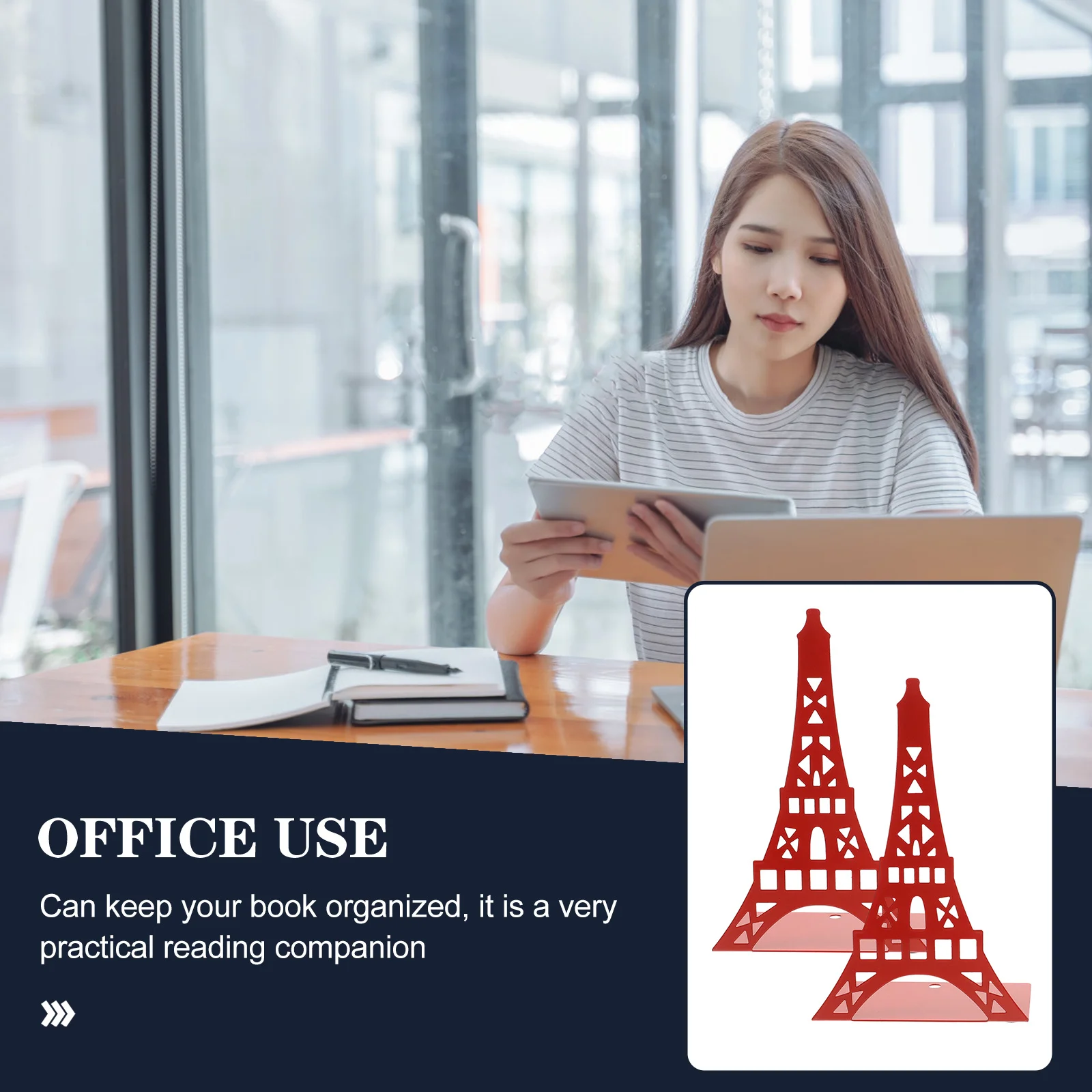 

2Pcs Metal Bookends Desktop Book Organizer Crafted Book Holders File Stand Tower Shape Reusable Reading Supports