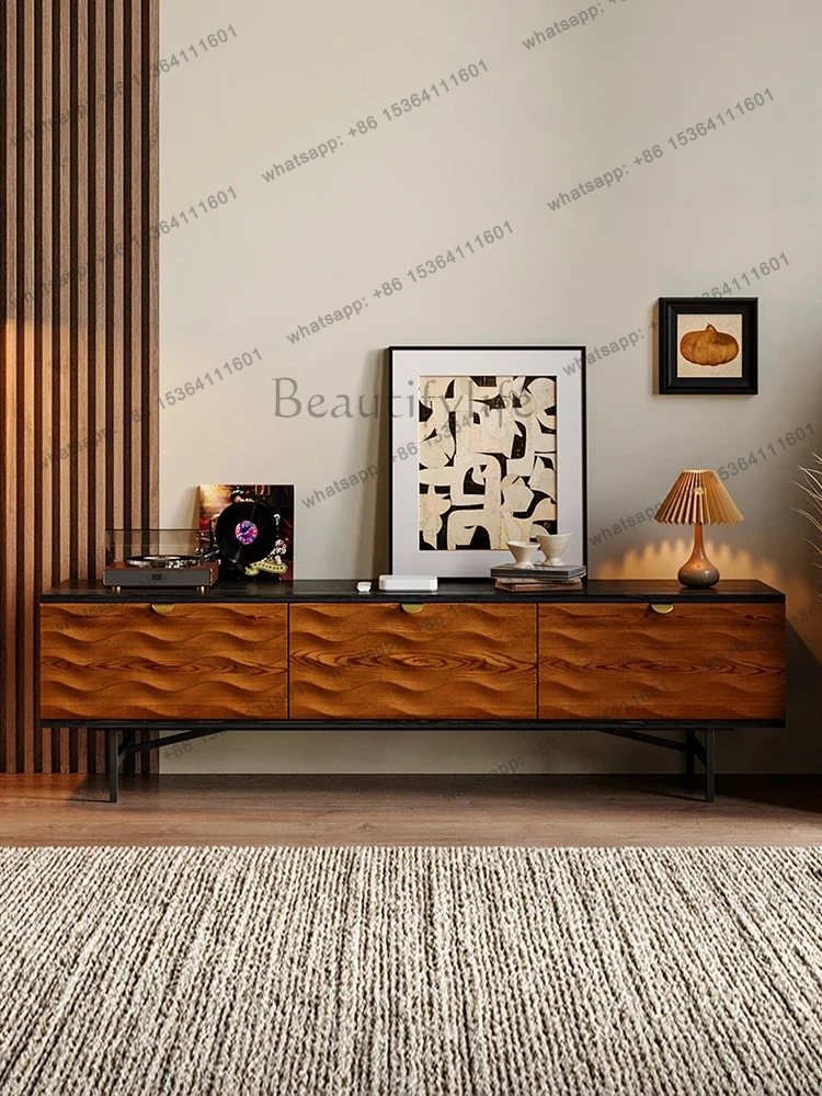 French light luxury solid wood TV cabinet small apartment simple antique creative water ripple living room floor cabinet