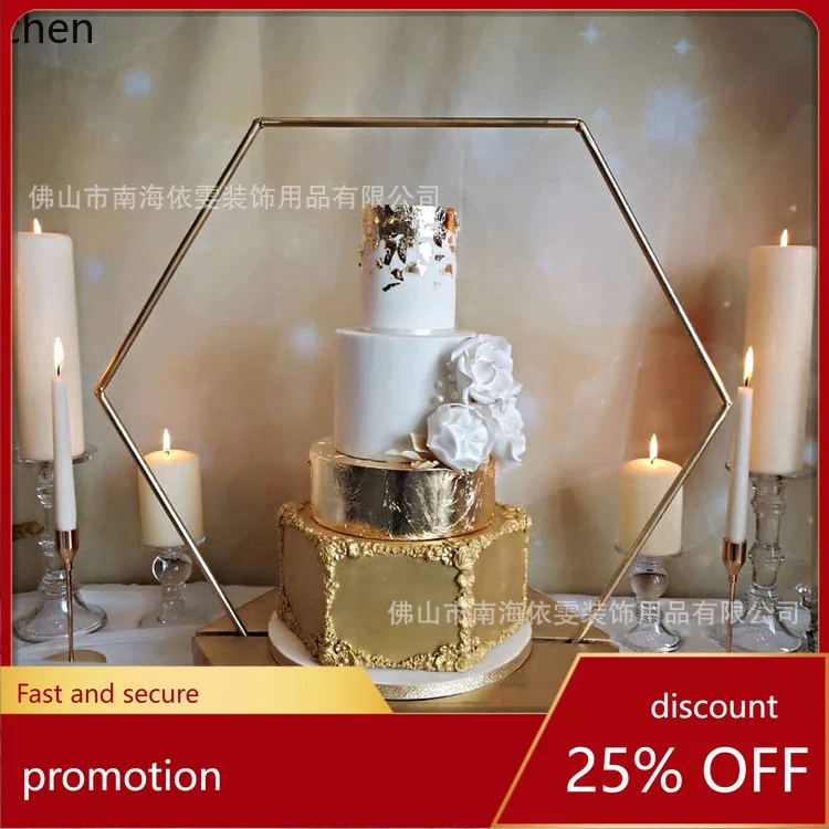 

YFY Hexagonal Iron Cake Stand gold Vintage Wooden Cake Stand Wedding Birthday