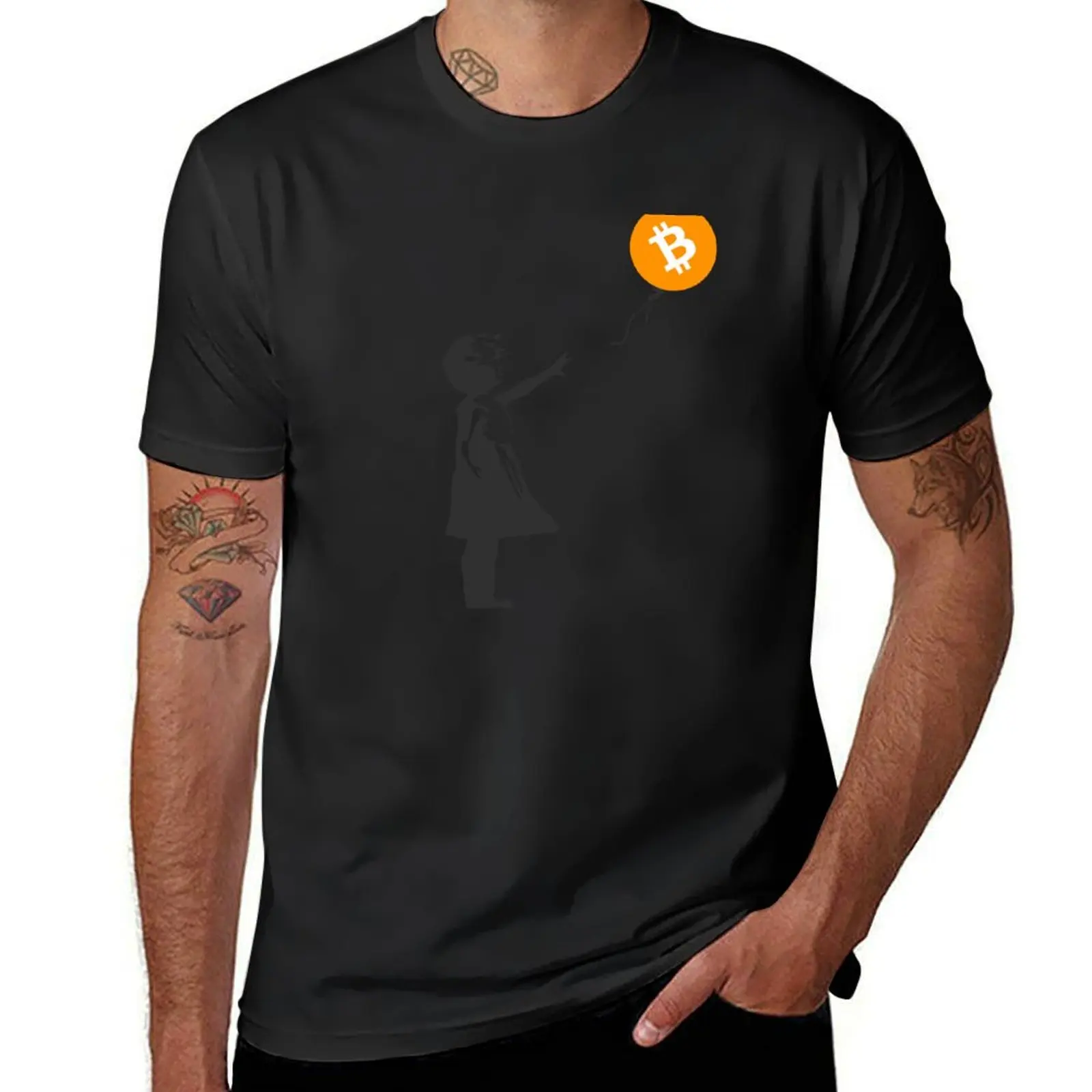 HODL Bitcoin (BTC) Balloon Girl - Cryptocurrency Street Art T-Shirt funnys oversized customizeds t shirts for men cotton