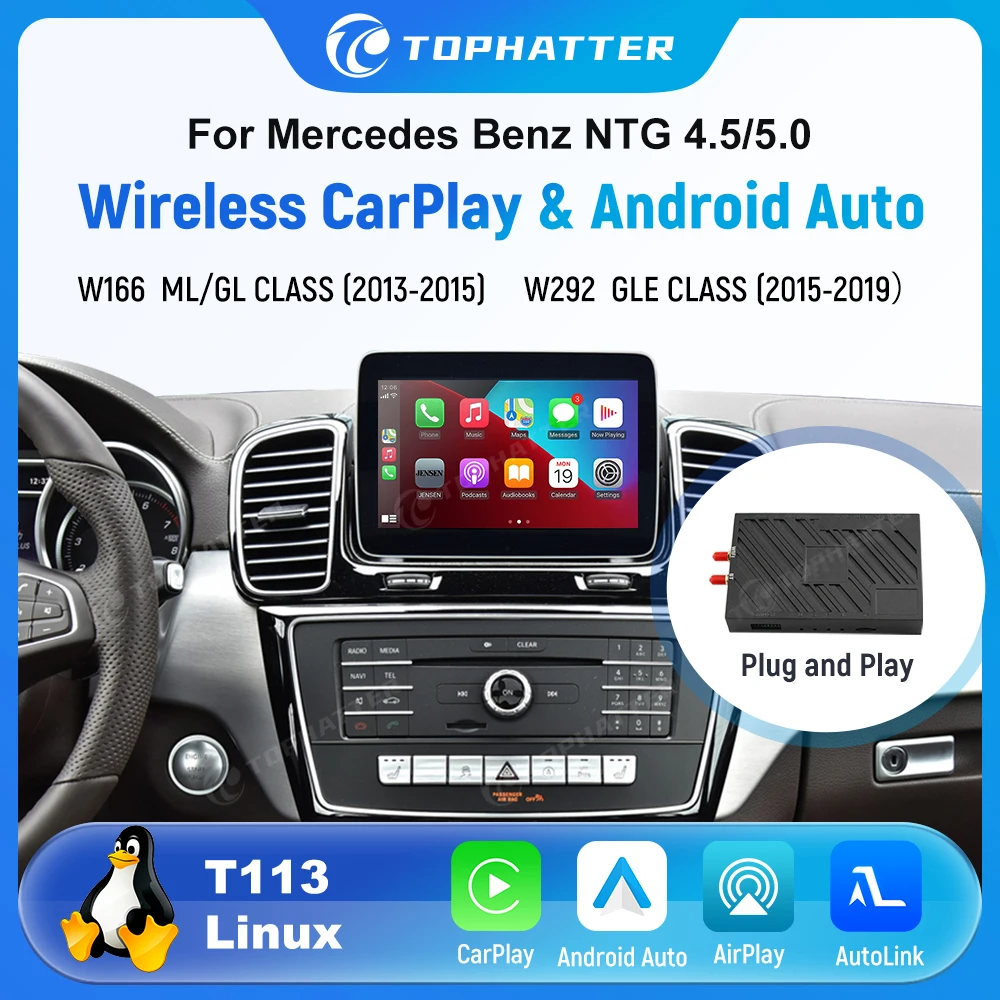 

Linux Car Decoder for Mercedes-Benz W166 ML GL W292 GLE 2013-2019 Android Auto CarPlay Upgrade HD Video Interface Box