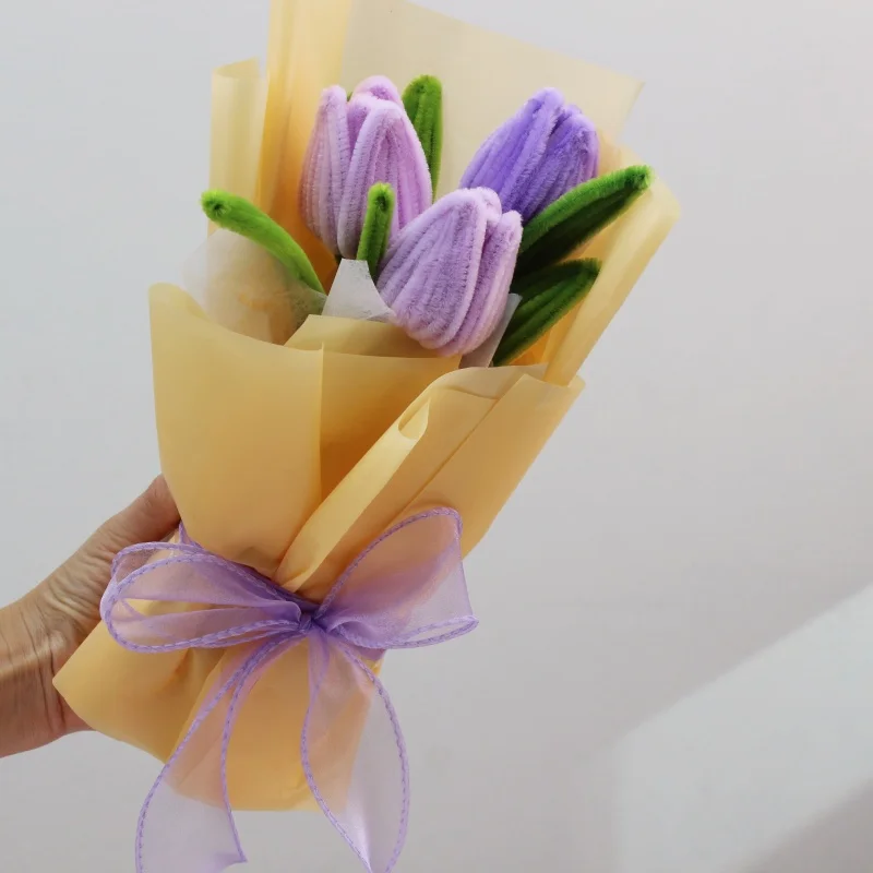 

PIPE Three Purple Tulip flower Bouquets Handmade Artificial Flower Christmas‘ Day Gifts Pink Fake Flowers Home Decor