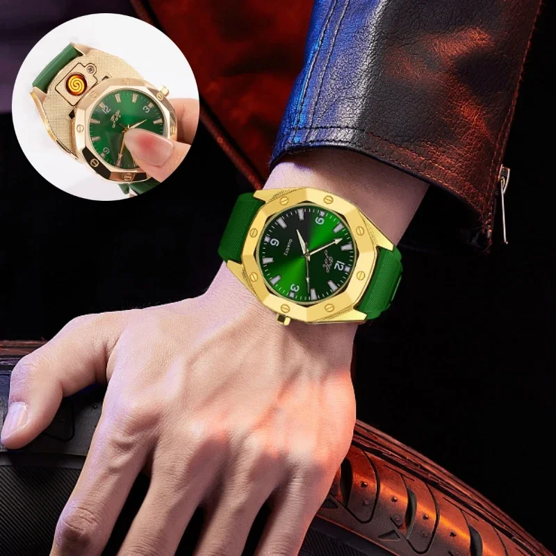 Windproof Multifunctional Watch Lighter Metal Creative USB Charging Replaceable Tungsten Wire Lighter Men's Gift Small Tool view 4