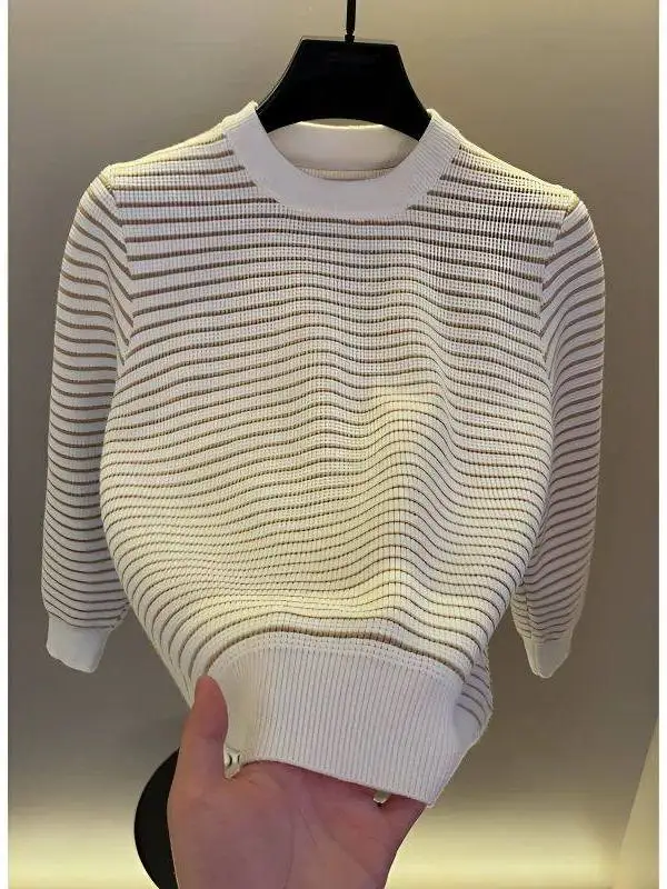 

Высококачественный мужской свитер с круглым вырезом и полосками, модный, универсальный, теплый базовый слой, зимний повседневный, из полиэстера
