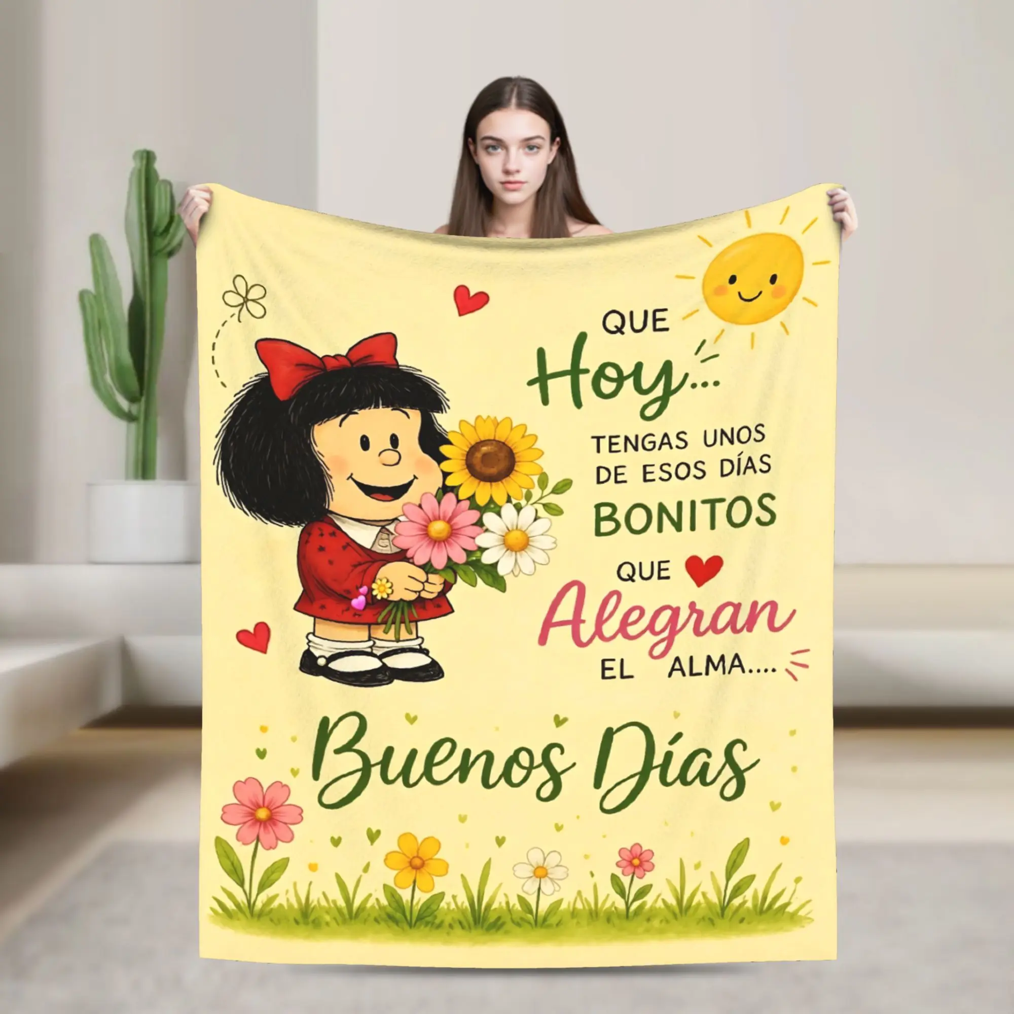 Mafaldas Sunflower Fleece Throw Blankets Love Letter Blankets for Home Bedroom Lightweight Plush Thin Quilt
