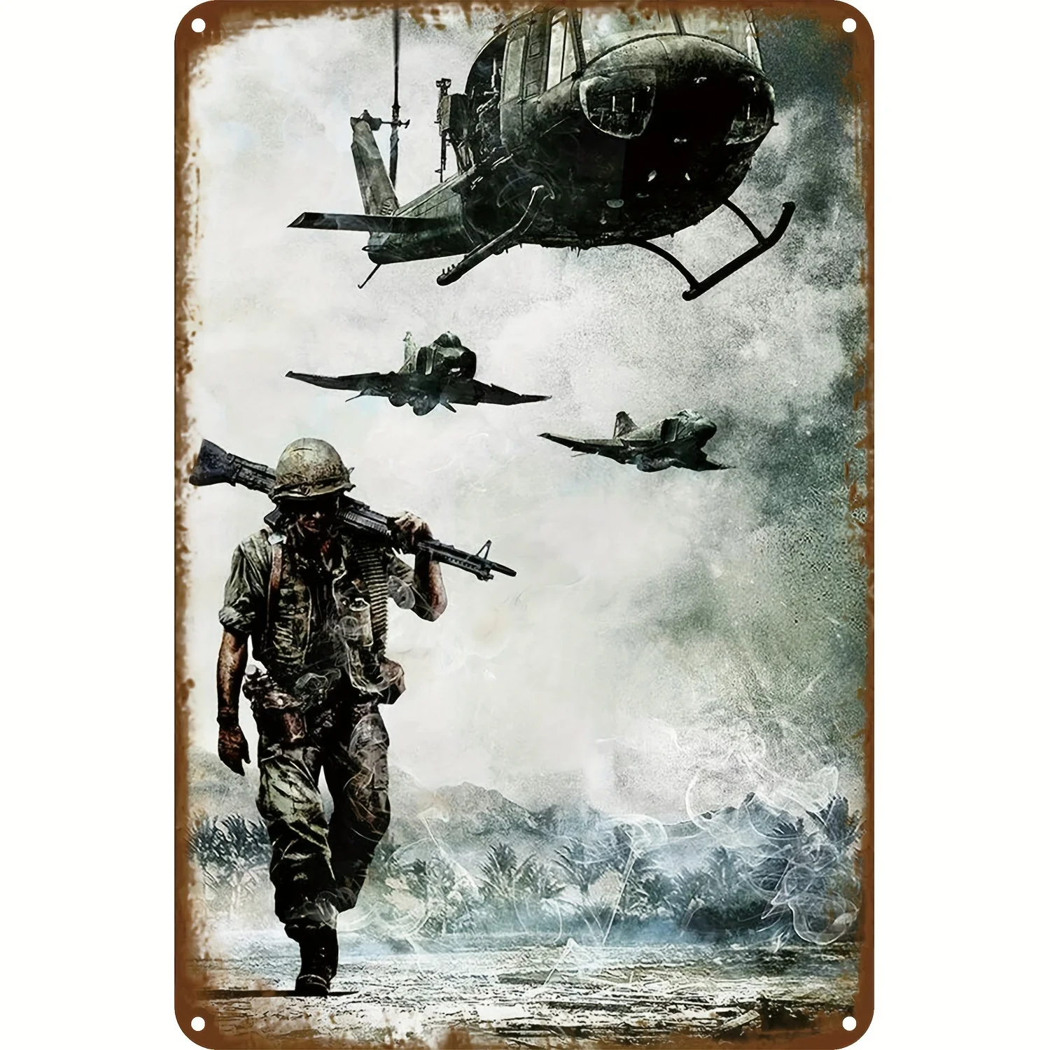 CIFBUY Vintage Military Helicopter Tin Sign Retro Soldier Aircraft Metal Plaque Waterproof Durable Aluminum Wall Art for Home Of