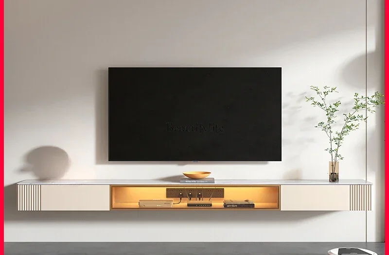 

ls 18 -*Rock slab suspended TV cabinet Light luxury suspended solid wood TV cabinet