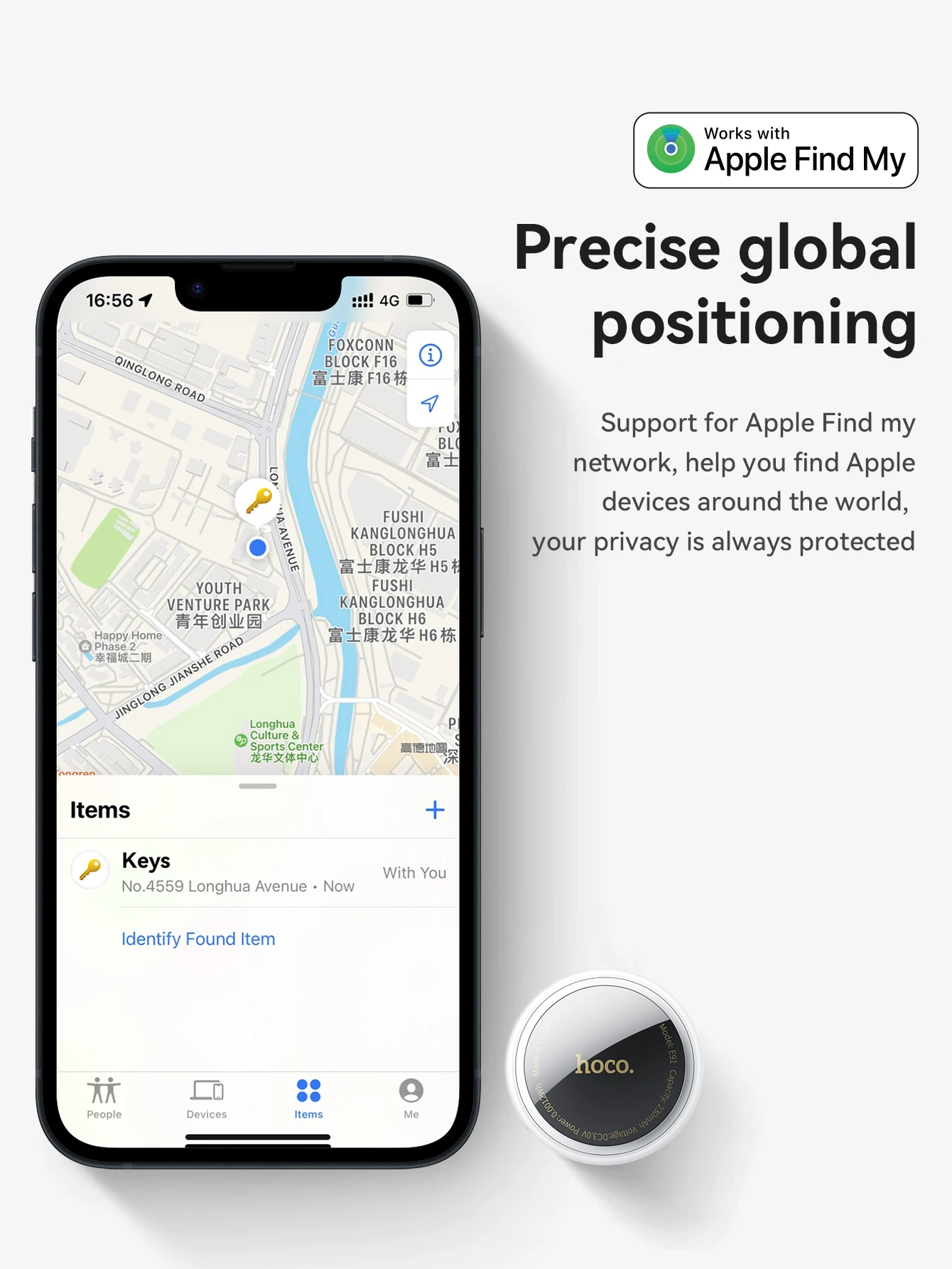 HOCO 4-teiliger Anti-Verlust-Tracker für Apple Airtag Ersatz IOS Find My Bluetooth GPS-Tracker für Gepäck und Schlüssel mit Hülle – Detail 3