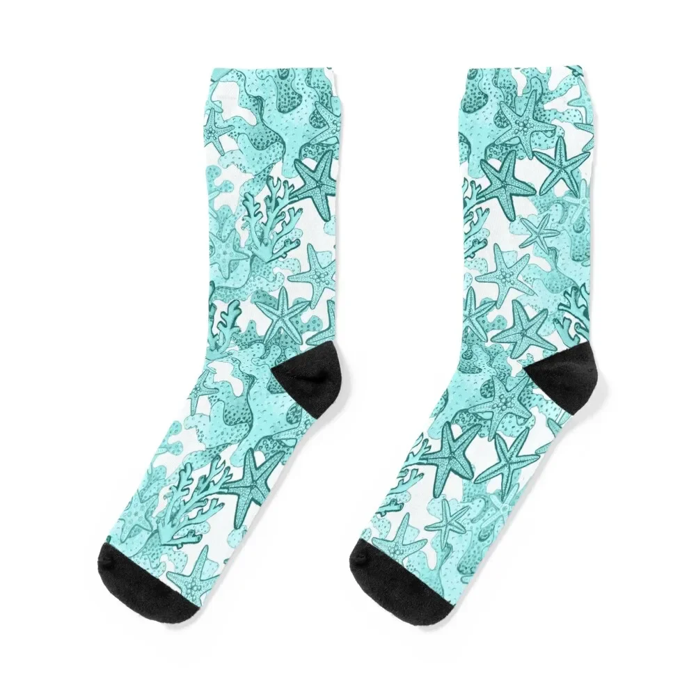 Starfish Watercolor Aqua coral reef ,ocean home decor Socks Toe sports new in's Hiking boots Socks Women's Men's