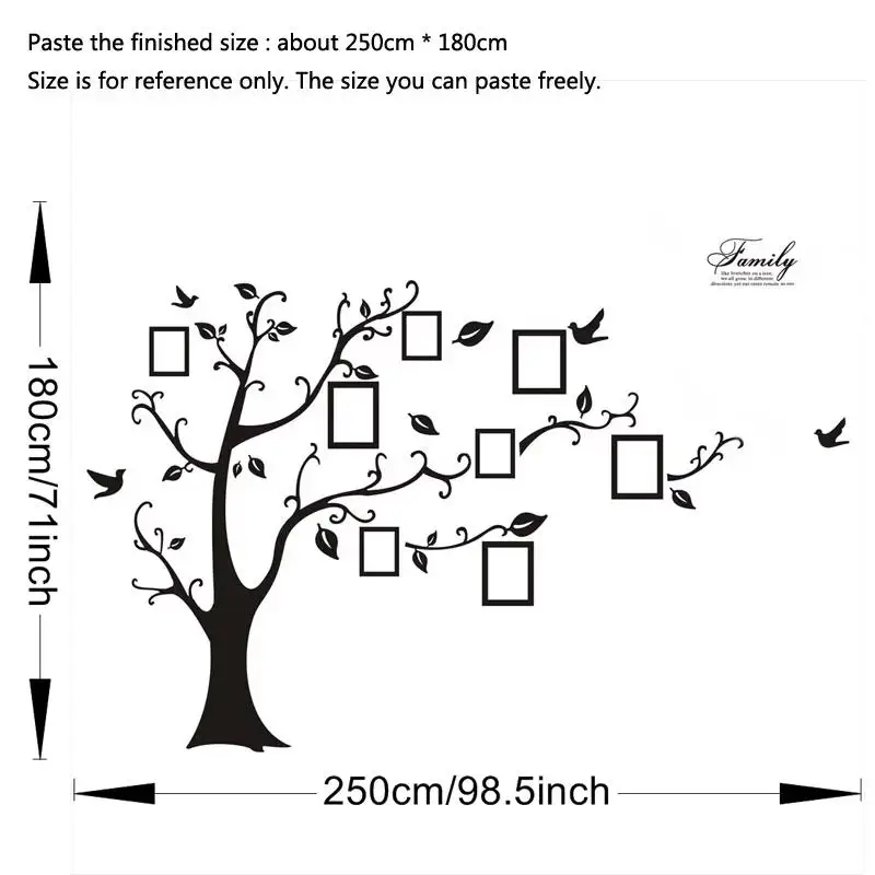 Large Black 3D DIY Photo Tree PVC Wall Decals Family Tree Living Room Background Decoration Wall Stickers Self-adhesive Mural