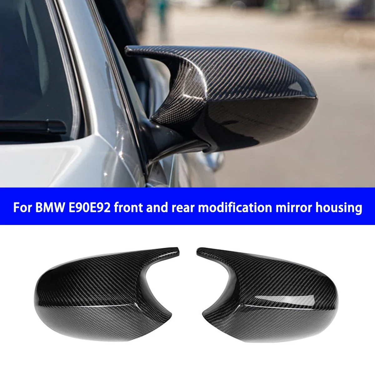 

Suitable for BMW E90E92 05-13 Cow Horn Genuine Carbon Fiber Rearview Mirror Shell, Reverse Mirror Cover, Front and Rear Stages