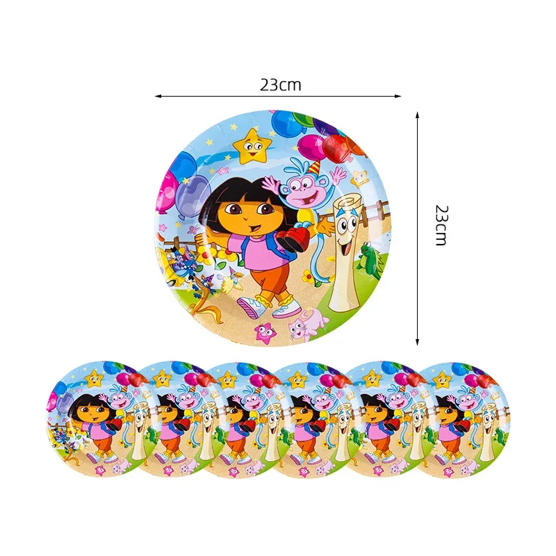 Dora Explorer Theme Decoration Kids Birthday Party Balloon Set Tableware Cup Knife Fork Background Baby Shower Supplie Gifts