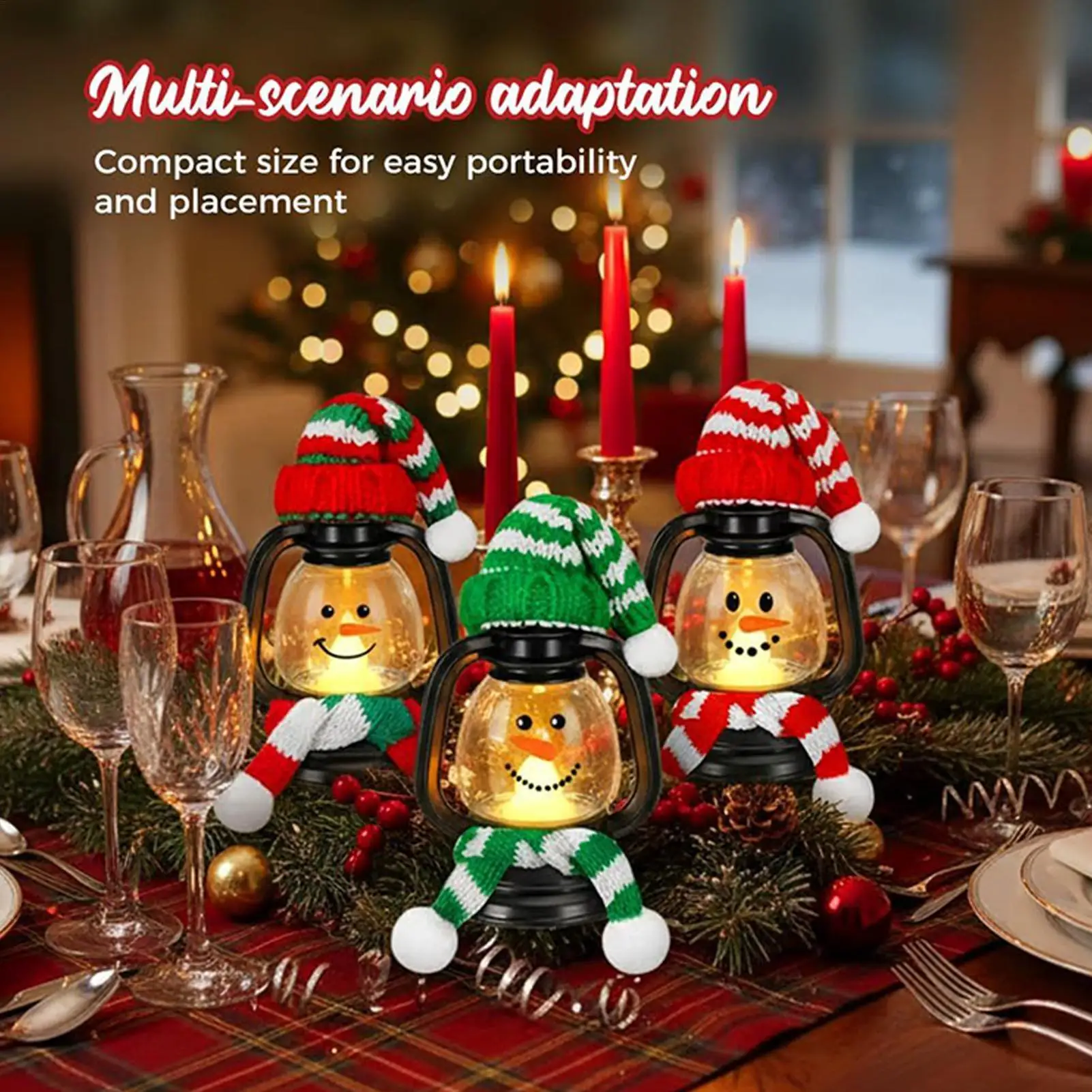 Christmas Lantern 2025 Home Decor With Hat Scarf Winter Portable Christmas Decorations For Door Entryway Windowsill Kitchen