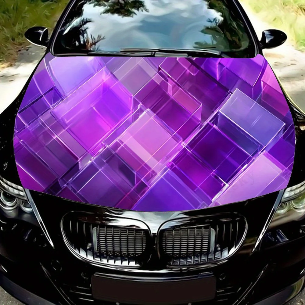 

Purple Shadow Cube Car Hood Sticker - High-quality Self-adhesive Waterproof Material, Easy To Install and Clean, Make Your Car U