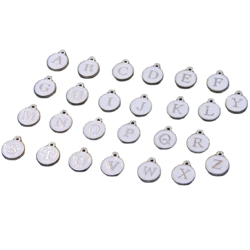 50pcs12*15mm 26 Pcs White Letter charms pendants for necklace Enamel alphabets accessories jewelry letter charms Accessories