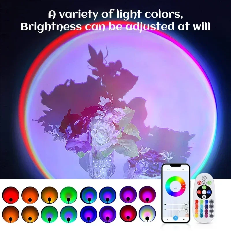 Sunset Rainbow Lamp Projector Tuya WiFi RGB Remote Control Light Atmosphere Led Desk  for Home Bedroom Wall Decoration