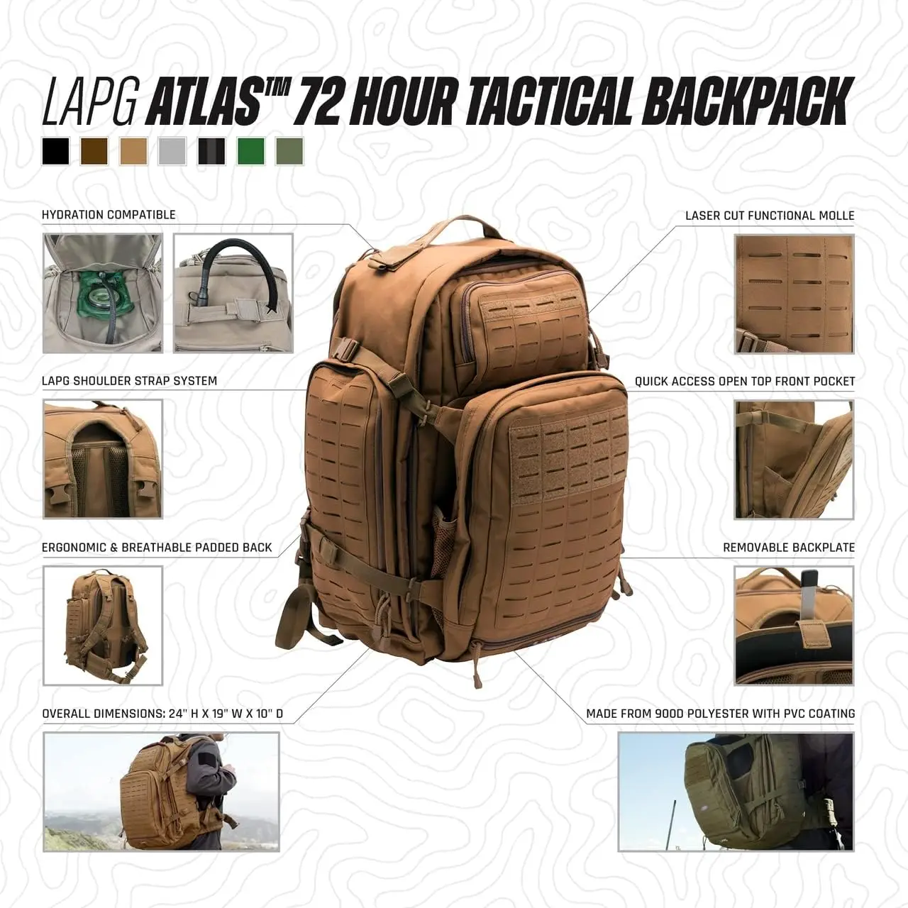 LAPG Atlas 72 Hour Tactical Backpack for Men & Women, Large Bug Out Bag with MOLLE System, Hiking Hunting Combat Backpack