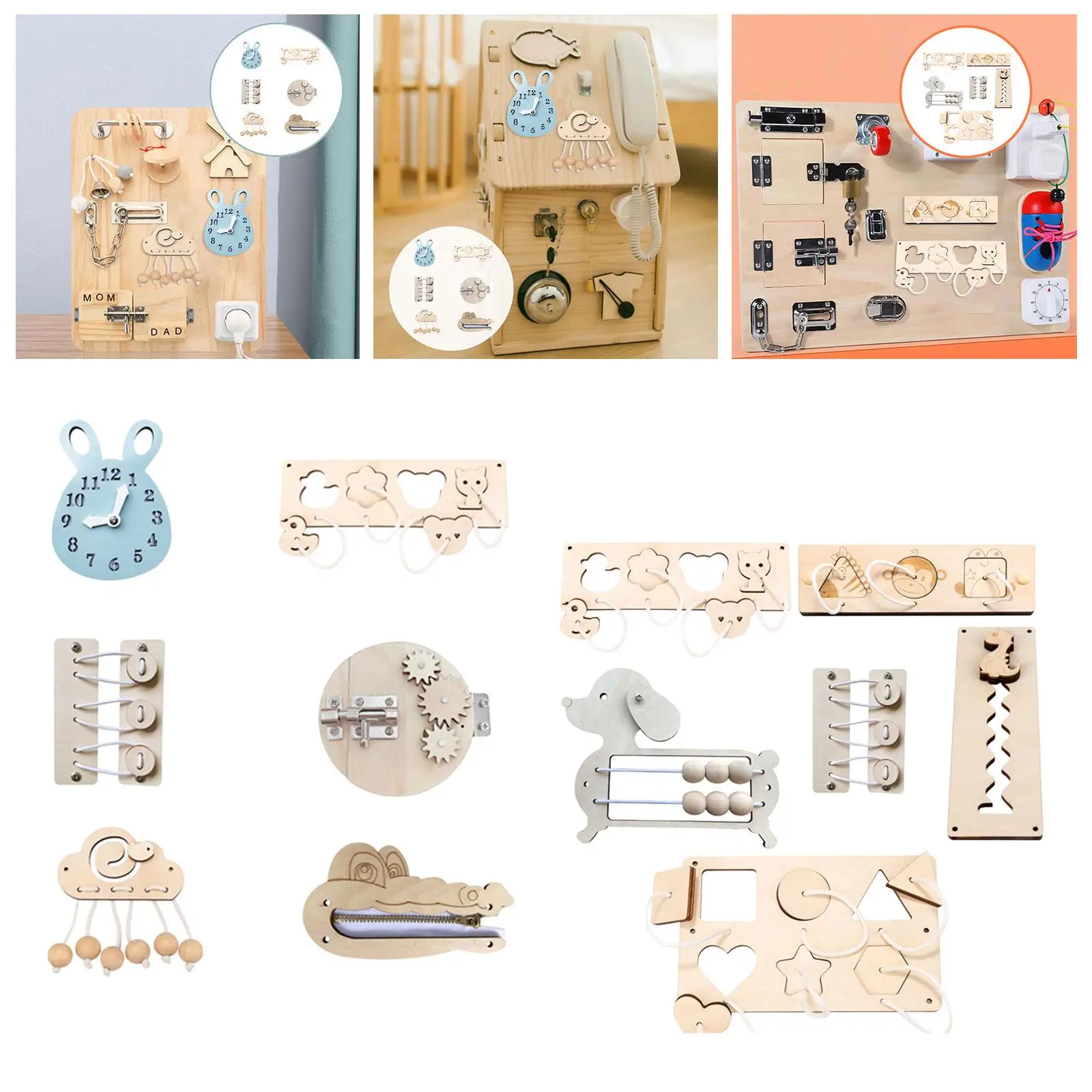 Madeira Busy Board Brinquedos Sensoriais para Meninas e Meninos, Acessórios DIY, Brinquedos Pré-Escolares