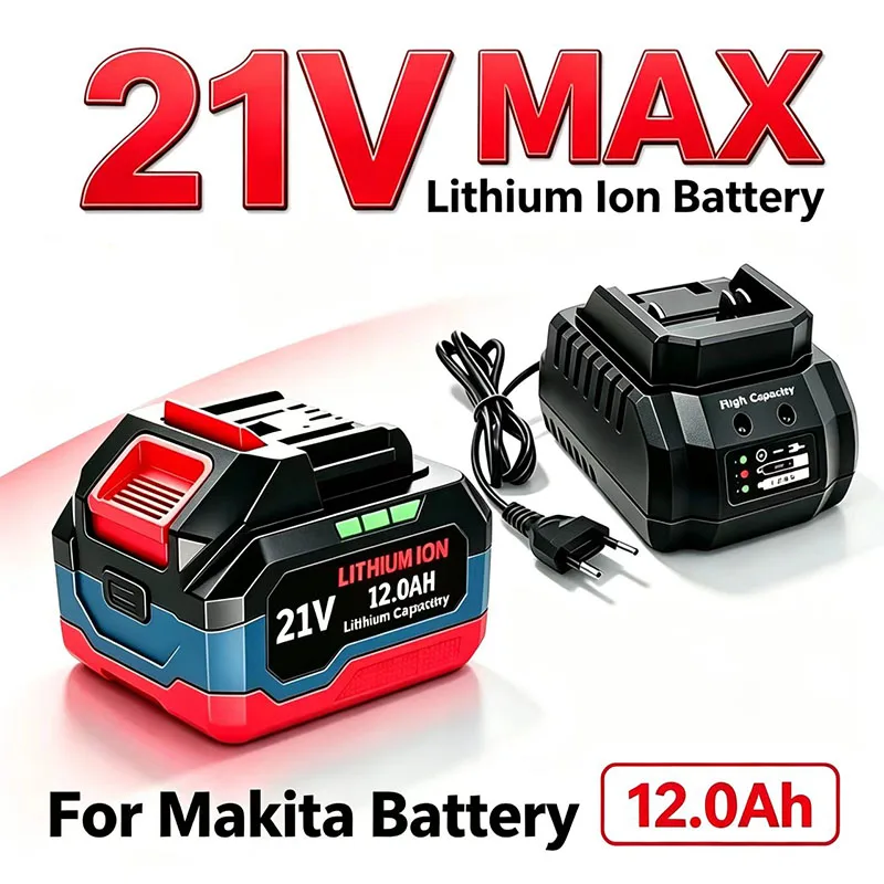 21V 6.0Ah 12.0Ah For Makita 18V Battery Power Tools Li-ion Replacement LXT BL1850 BL1860 DDF487 for 18V/21V Screwdriver