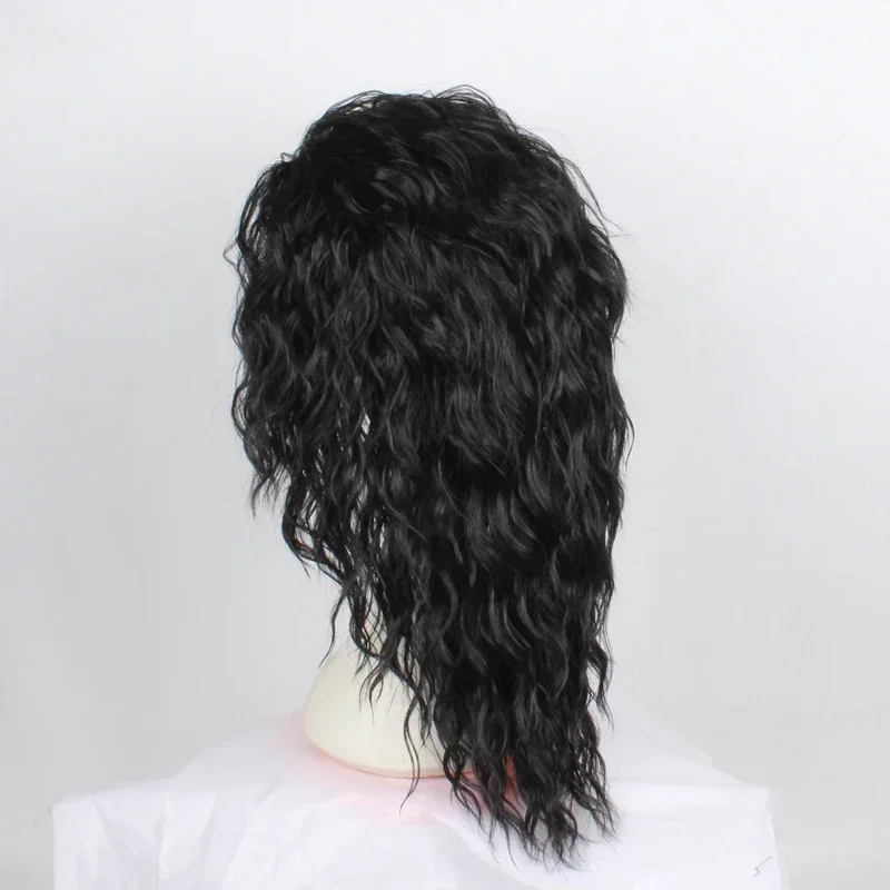 Anime Michael Jackson Cosplay Michael Cosplay Schwarze Perücke Michael Rollenspiel Mittellanges lockiges schwarzes Haar Perücke Hut Halloween Cos