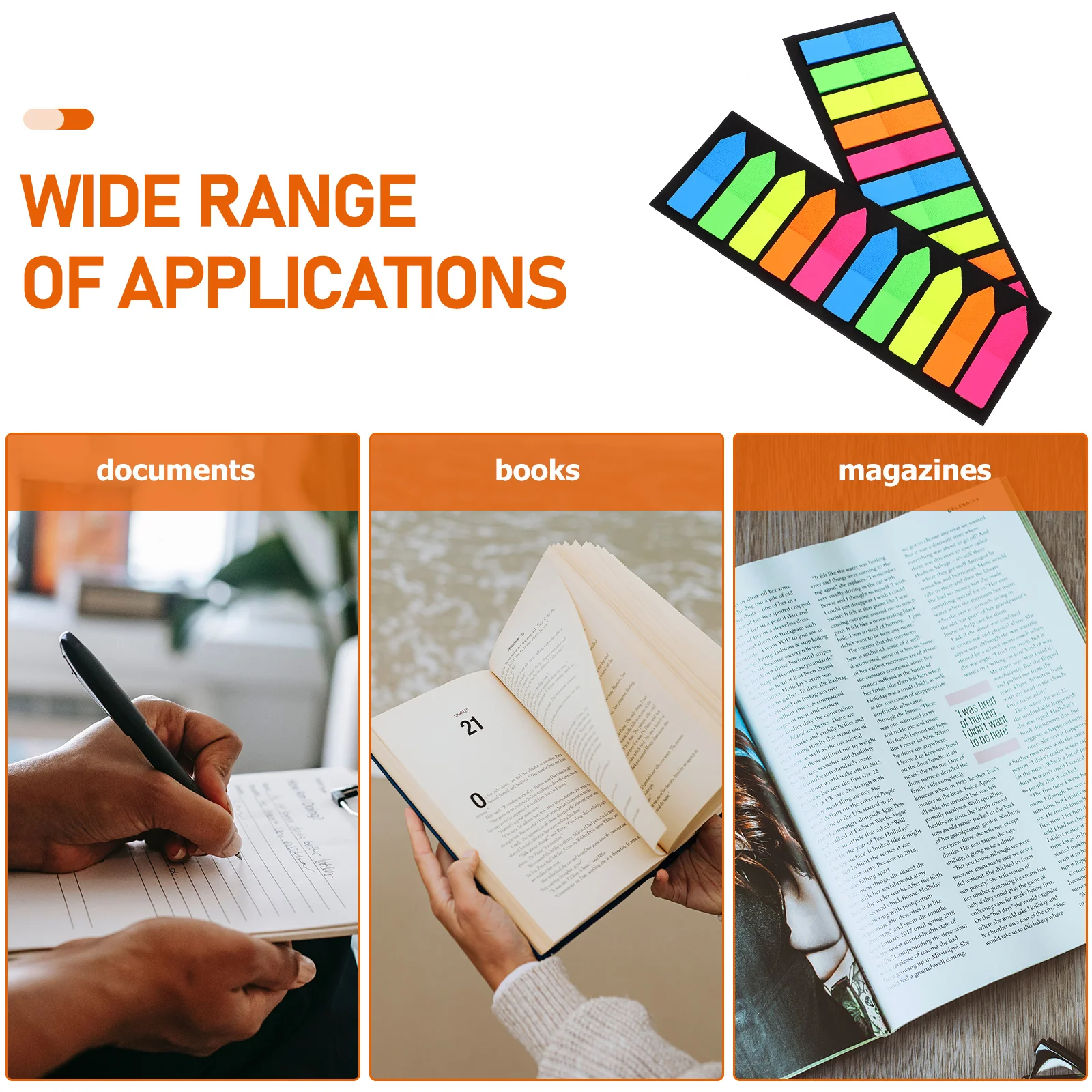 2Sets Fluorescent Sticky Tabs Writeable Index Flags for Fast Page Reference Book File Planner Marker School Study Aids