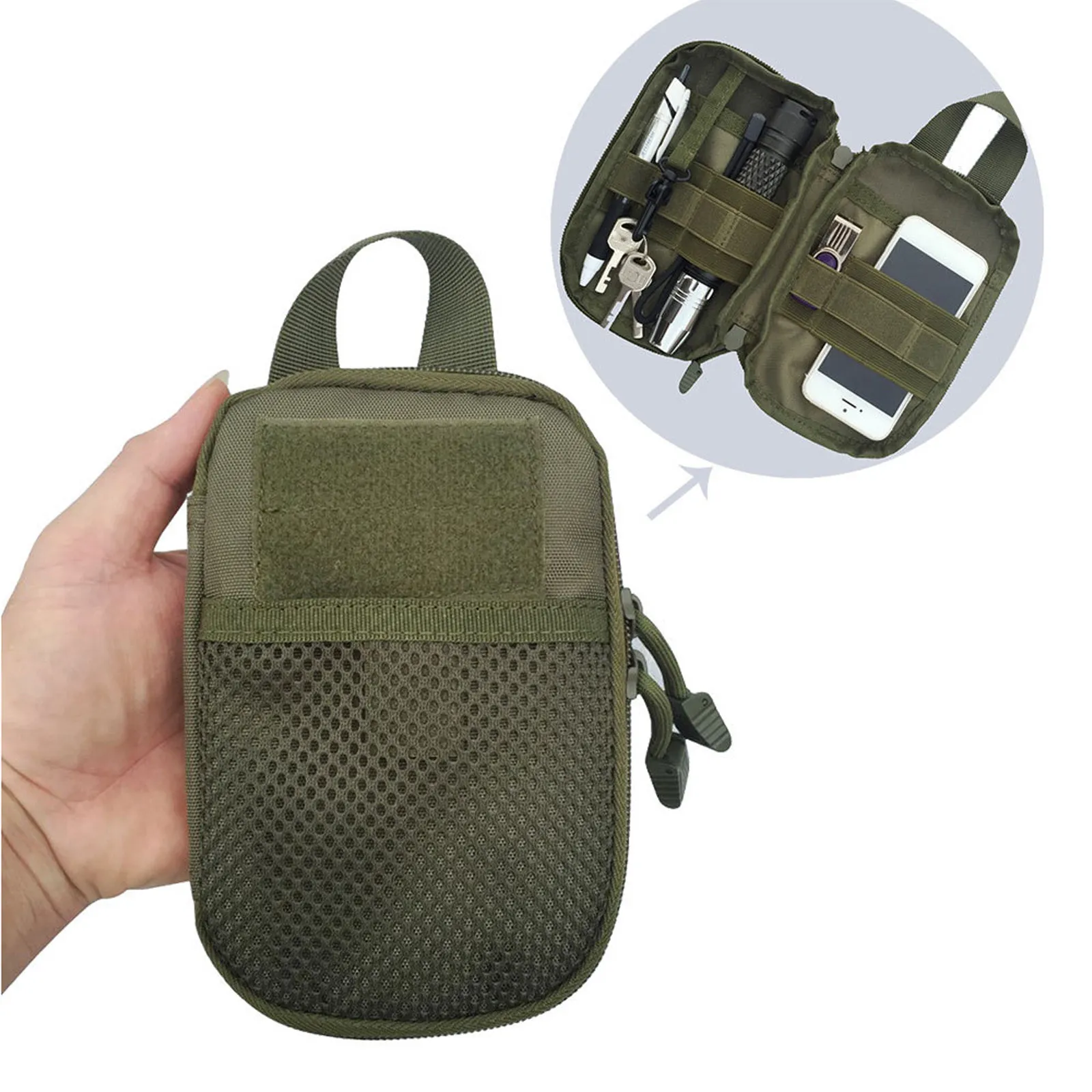 Tactical Bag Army Green Portable Outdoor Emergency First Aid Pouch Hanging Rope Phone Storage Pocket Lifesaving Kit