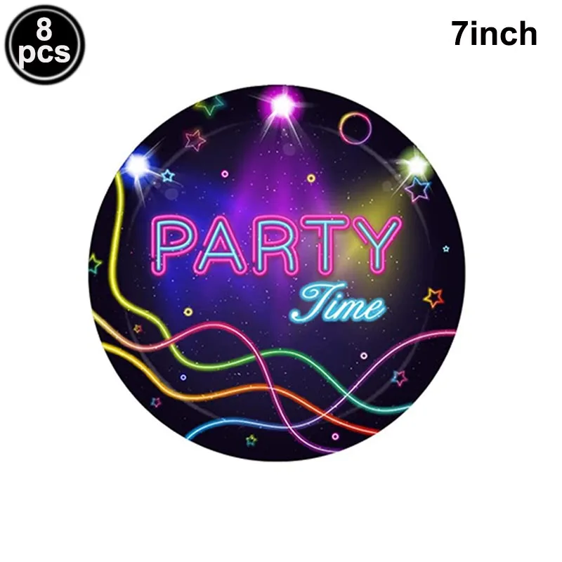 Neon-Party-Geschirr Tischdecken Becher Teller Banner Servietten Strohhalme Luftballons Neon-Glow Geburtstagsparty-Dekorationszubehör – Detail 9