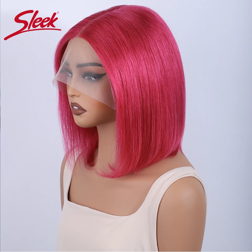 Perruque Bob Lace Front Wig naturelle brésilienne Remy lisse-Sleek, rose, violet 99J, rouge naturel, densité 200%