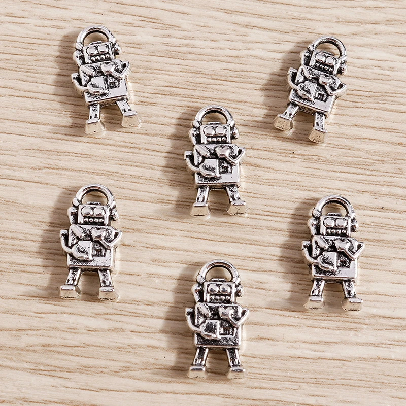 Tusember 15 Stück 17*9mm Legierung Silberfarbene Roboter-Charms für Anhänger, DIY-Ohrringe, Halsketten, DIY-Schmuckherstellung, handgefertigtes Kunsthandwerk – Detail 5