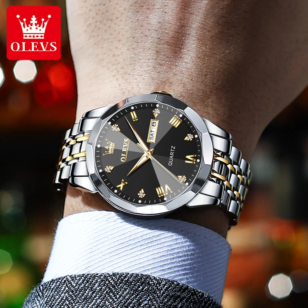 OLEVS 9931 Quartz Watch for Men Solid Stainless Steel Strap Rhombus Design Fashion Business Wristwatch Men\'s Waterproof Watches