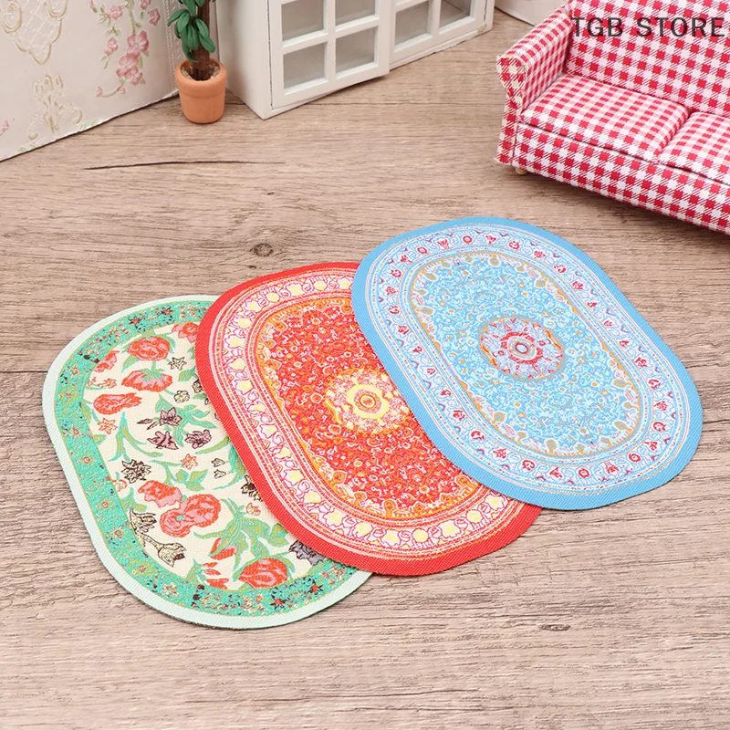 Tapis de sol rond Miniature pour maison de poupée 1:12, couverture ovale, modèle de chambre à coucher, décor de salon, jouet, accessoires pour maison de poupée