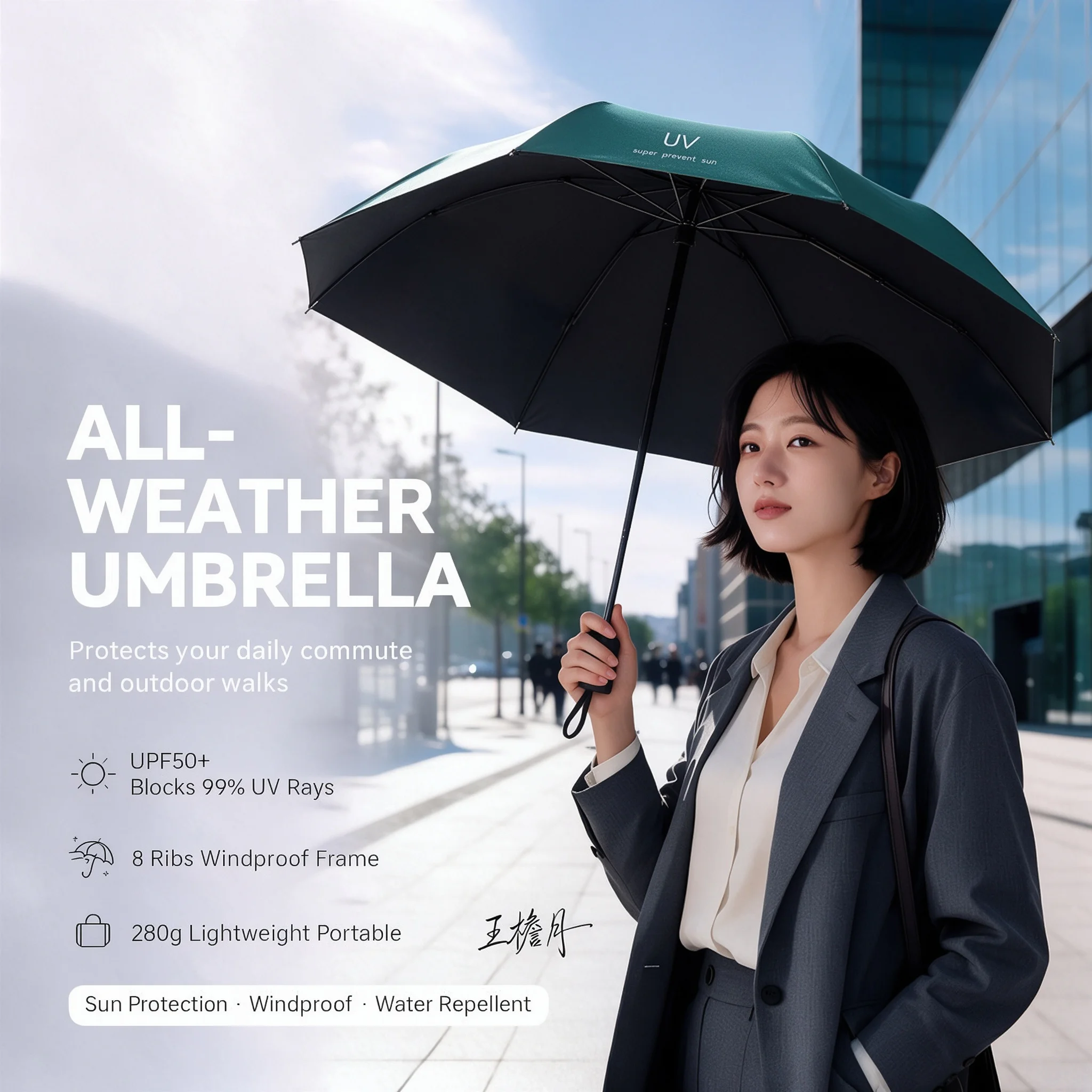 Canopy Moon Rain Umbrella Windproof Strong Folding Portable Compact for Men Women Daily Use, 8-Rib, 3‑Fold, Manual