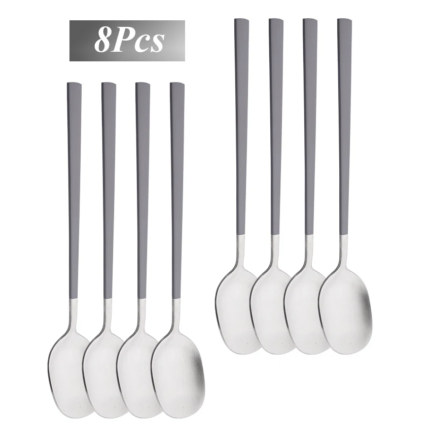 8Pcs Dinner Spoons Tableware Set Stainless Steel Cutlery Set Matte Flatware Set Dessert Stirring Spoons Kitchen Dinnerware Set